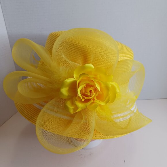 Vintage Medium Brim Hat Women\'s Church Straw Bright Yellow Pillbox Hat main image 16